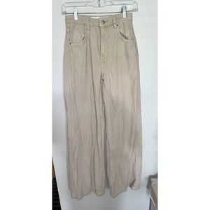 Bershka High Rise Beige‎ Cream Corduroy Wide Leg Pants Size 2 EUC